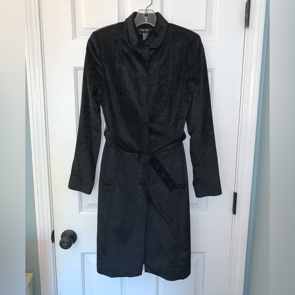 Etcetera Black Textured Mid Length Boho Classic Chic Belted Coat